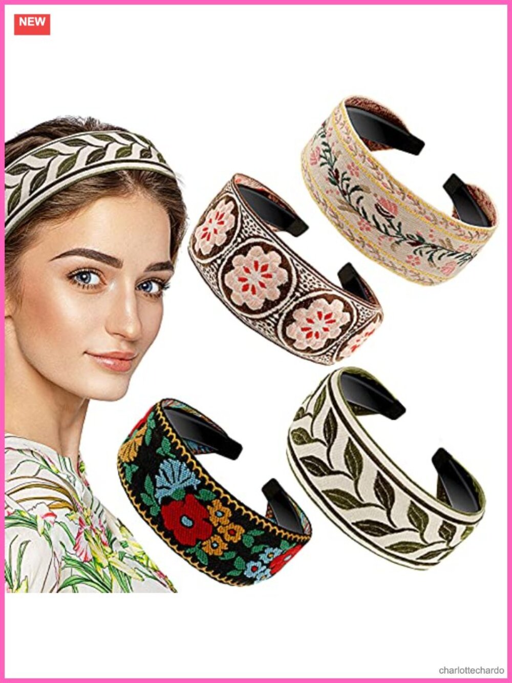 Boho Embroidered Wide Headband Polyester Elastic Hair Accessories